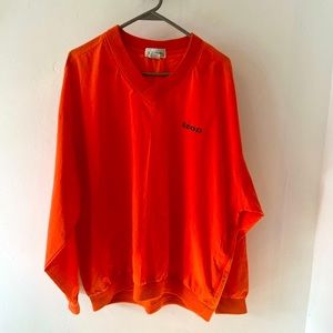 Izod Sz L mens v neck pullover windbreaker bright orange with zippered pockets